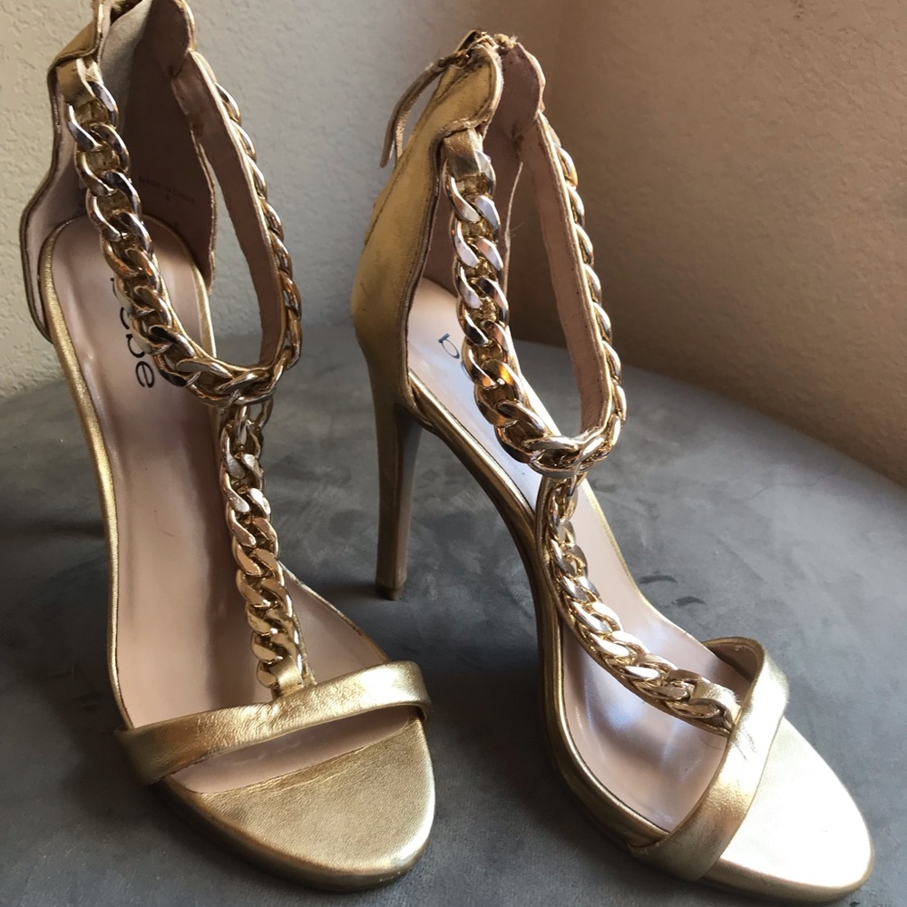 Bebe Gold Chain Strap Heels